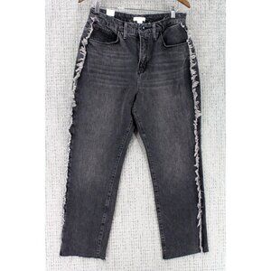 Good American Jeans Womens Size 12/31Black Good Boy Frayed Outseam Straight Leg